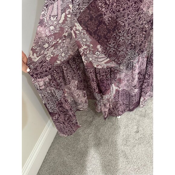 Jessica Simpson Dress Sz XS Boho Maxi Paisley Print Long Sleeve V-Neck Back Tie - Picture 6 of 16